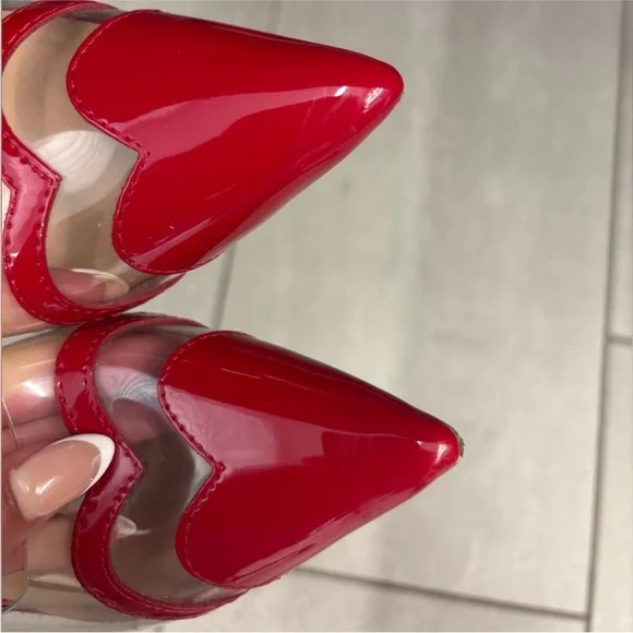 A New Day Red and Hearted Shape Pointed Toe Kittten Heels - Picture 2 of 4